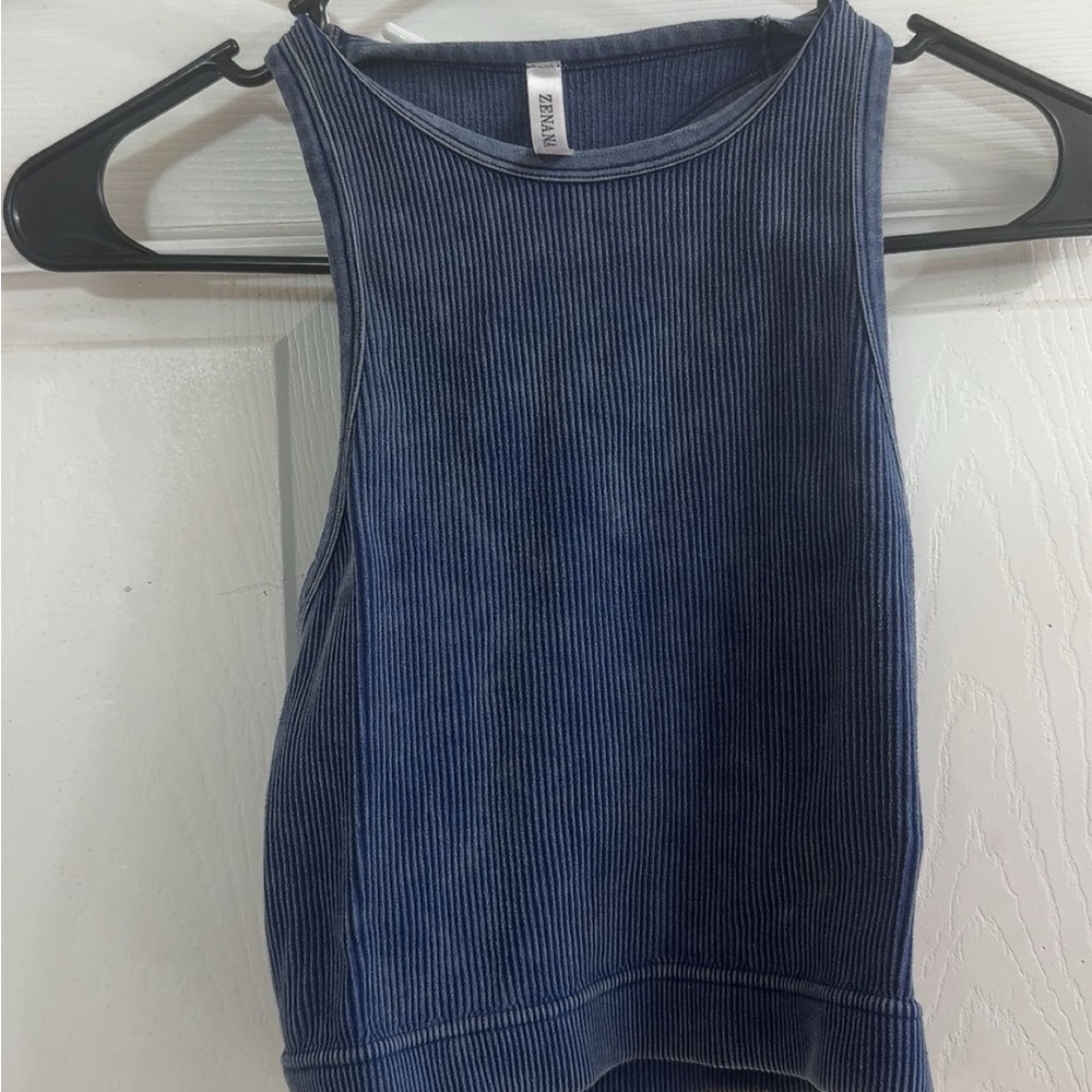 Zara Blue Fitted Crop Tank Top
